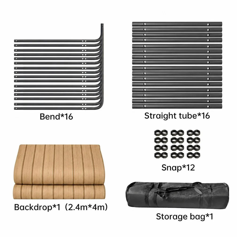 Folding Screen Backdrop 2.4x4m | Wood Slat Streaming Background Frame