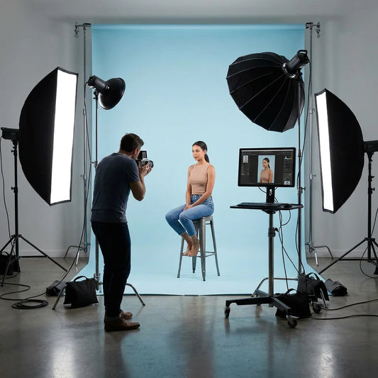 Abstract Portrait Studio Kit - 2-in-1 Dual Rod Stand & 6x8 ft Backdrop