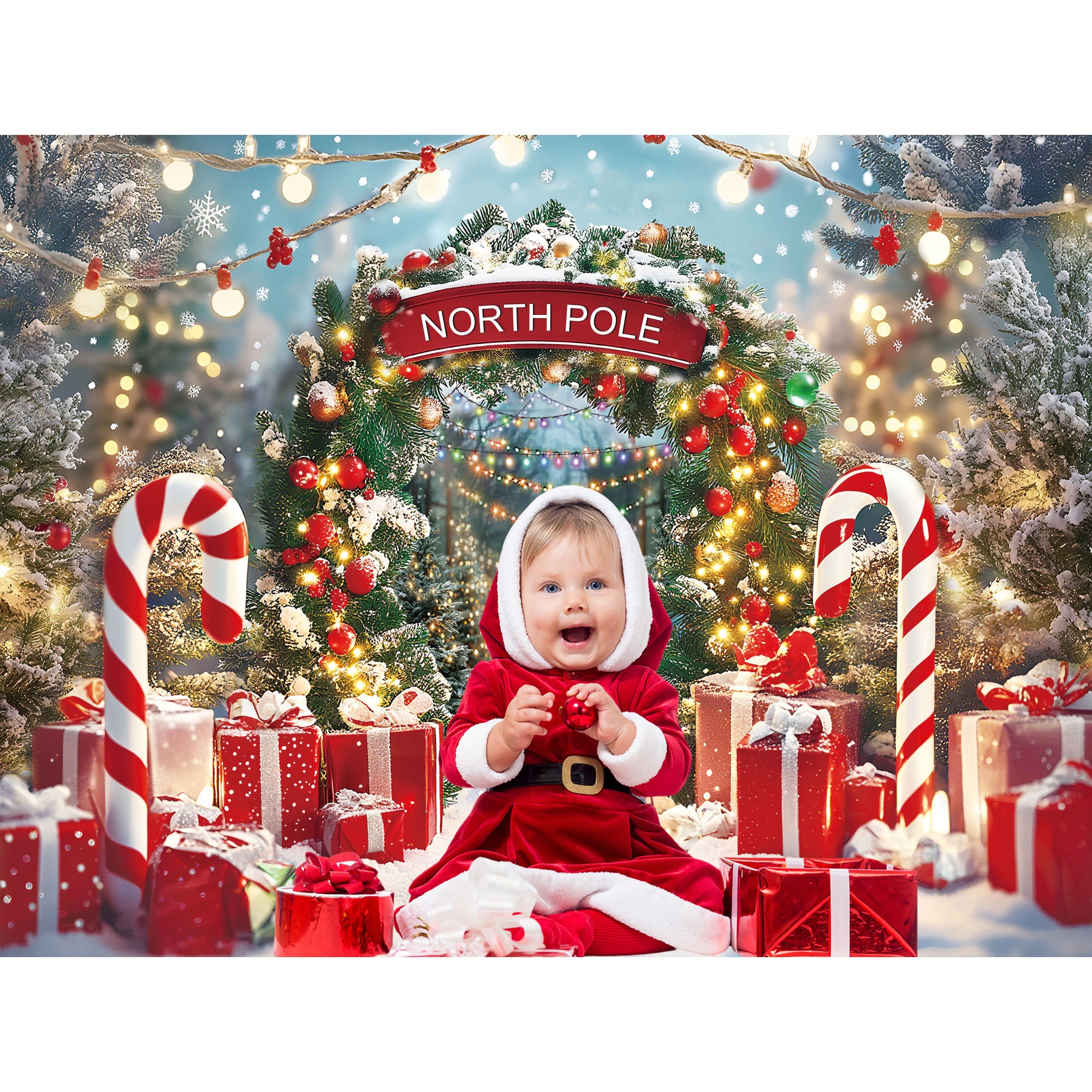 Christmas Wondarland North Pole Photography Winter Backdrop for Party Banner