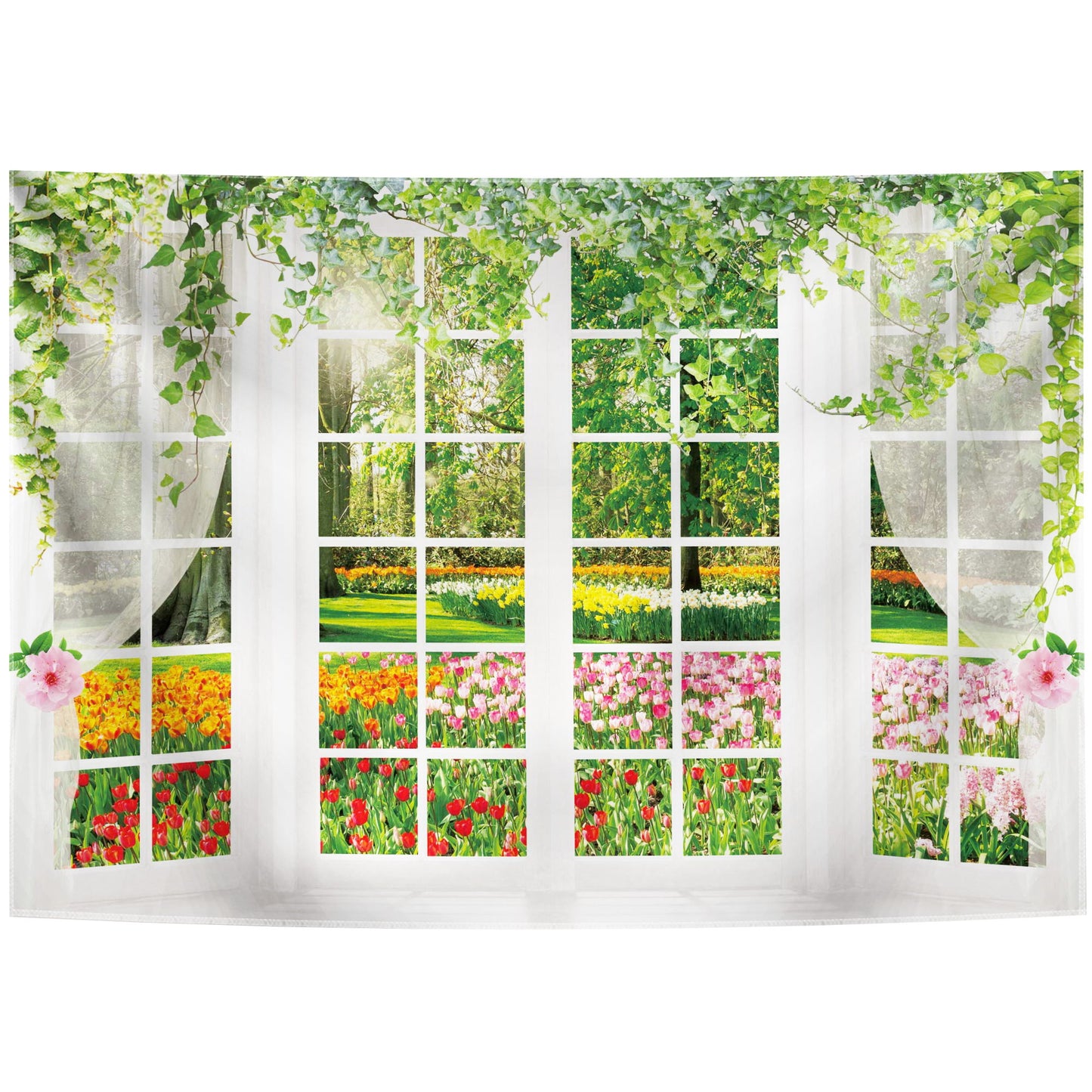 Spring Garden Outside the Window Photography Backdrop for Party Banner