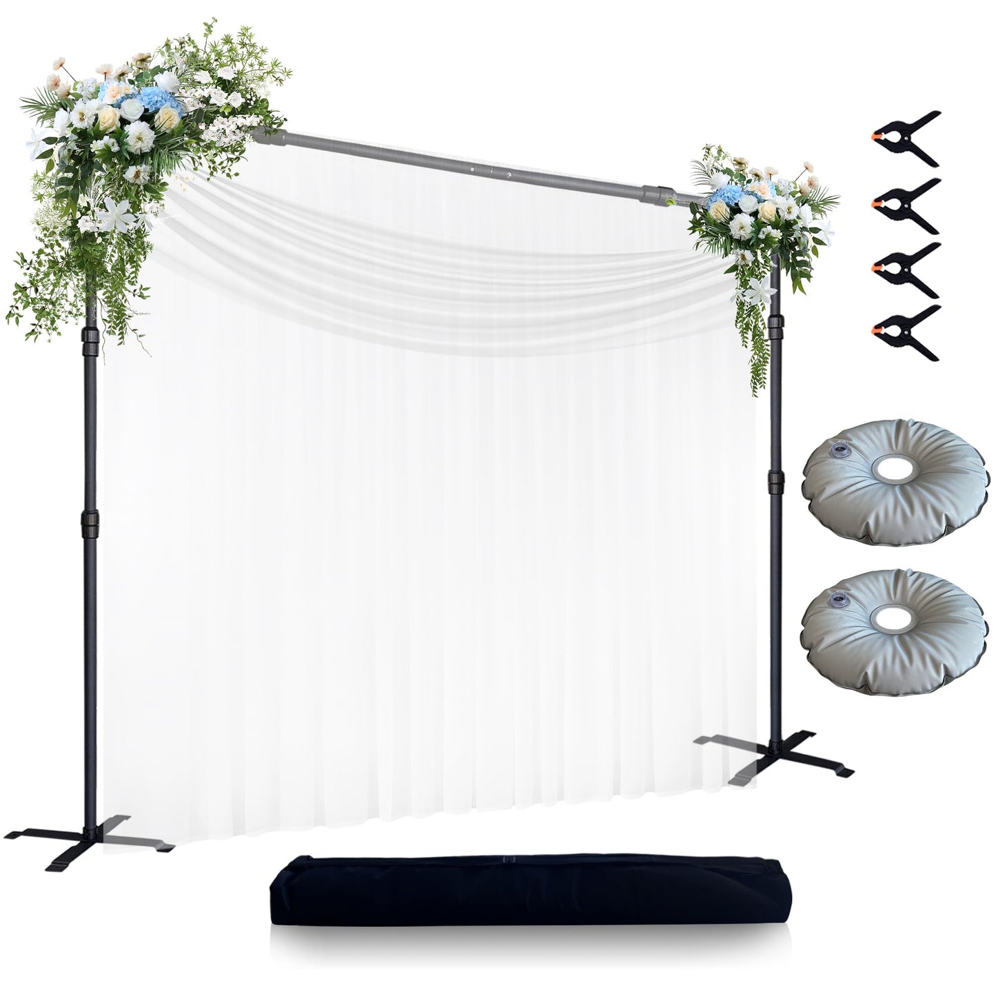 White Curtains Backdrop for Wedding Parties 8.5x10ft with Stand Kit