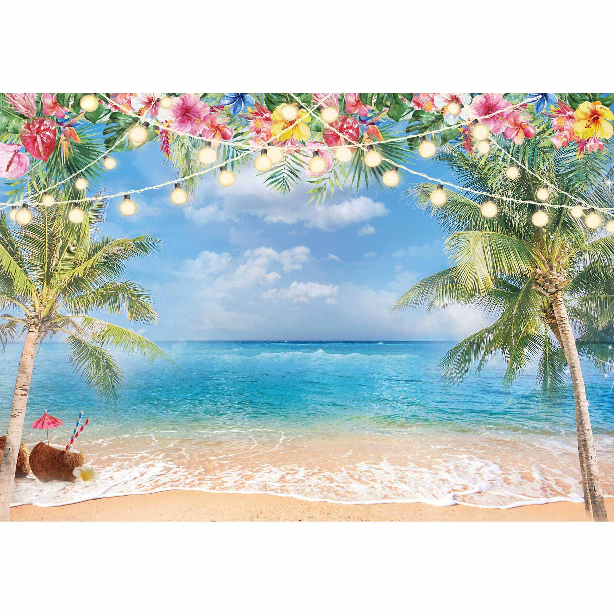 Summer Hawaiian Beach Ocean Photography Backdrop Sky Seaside Tropical Palm Trees Luau Hawaiian Party Decorations Photoshoot Background Photo Banner Supplies