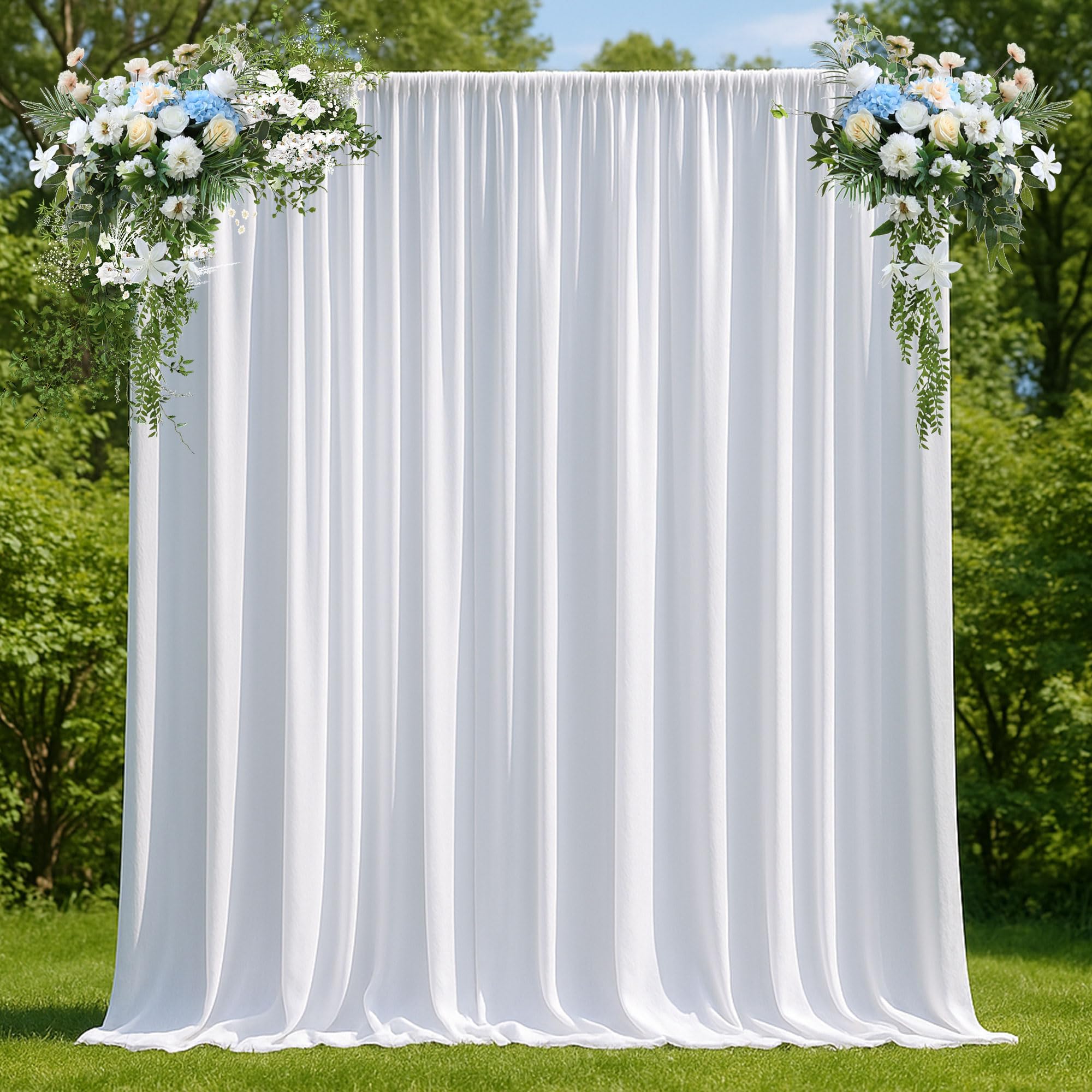 White Curtains Backdrop for Wedding Parties 8.5x10ft with Stand Kit