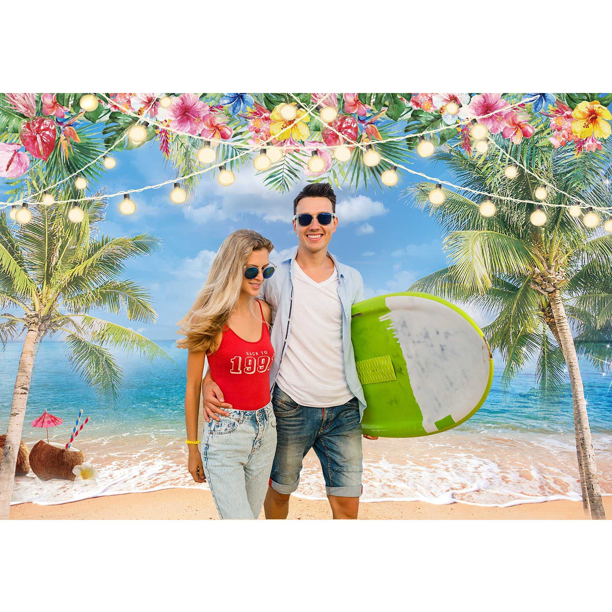 Summer Hawaiian Beach Ocean Photography Backdrop Sky Seaside Tropical Palm Trees Luau Hawaiian Party Decorations Photoshoot Background Photo Banner Supplies