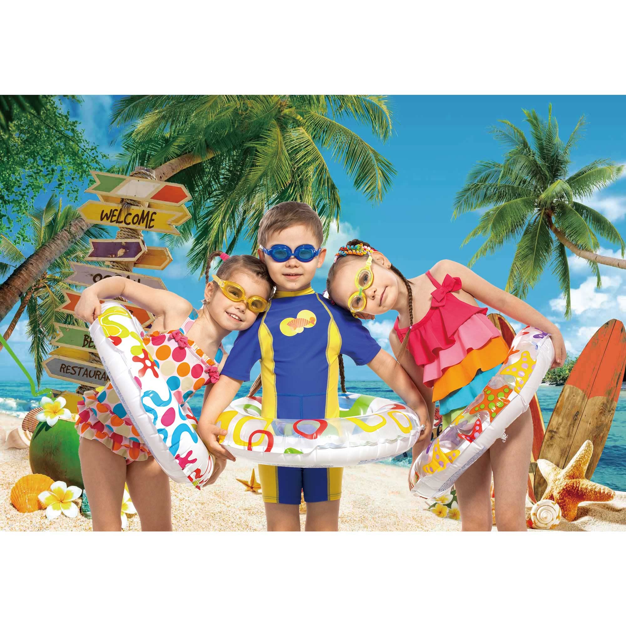 Summer Beach Backdrop Tropical Seaside Background Island Palm Trees Photography Blue Sea Sky Hawaii Aloha Luau Party Decoration Banner Pictures Photo Props