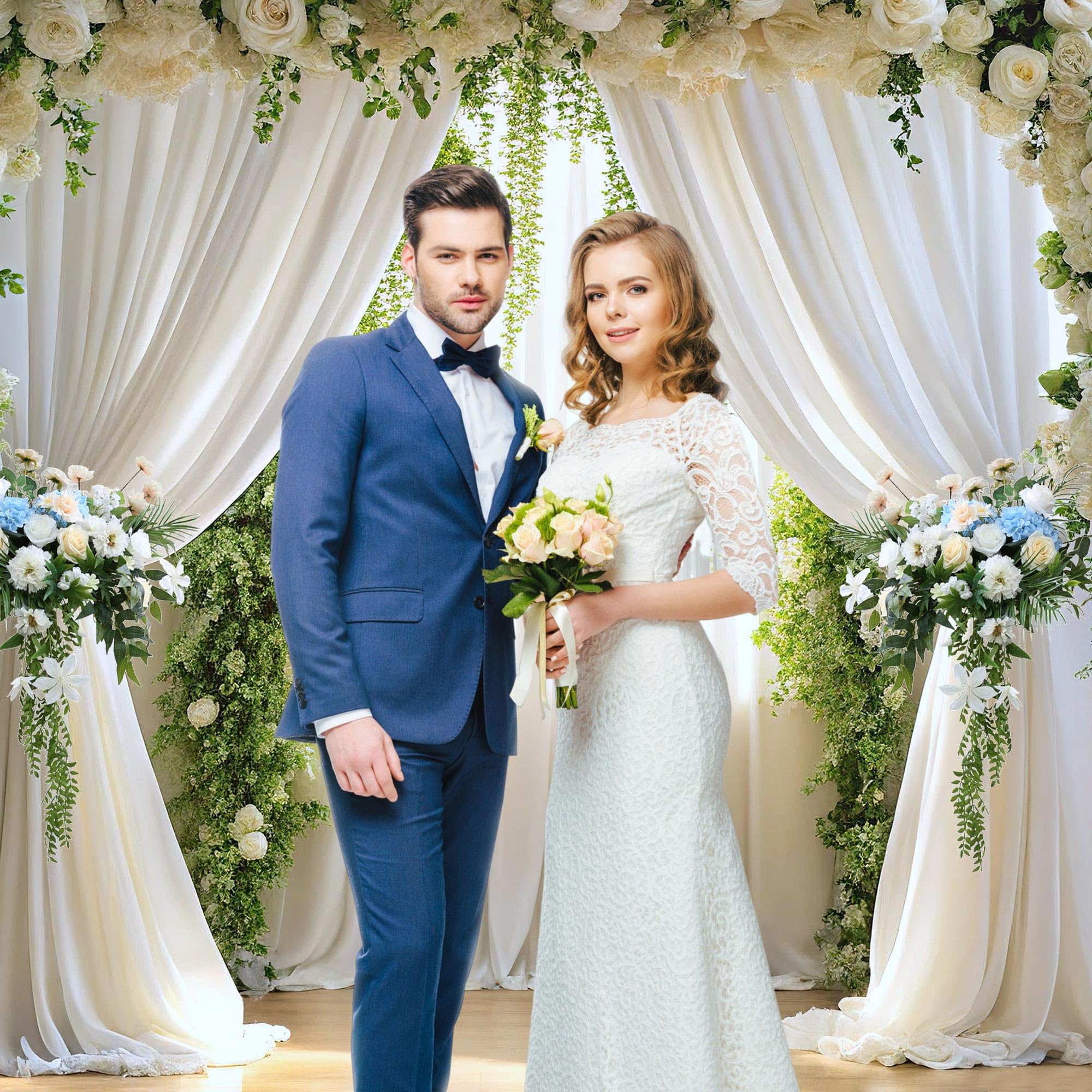 White Curtains Backdrop for Wedding Parties 8.5x10ft with Stand Kit