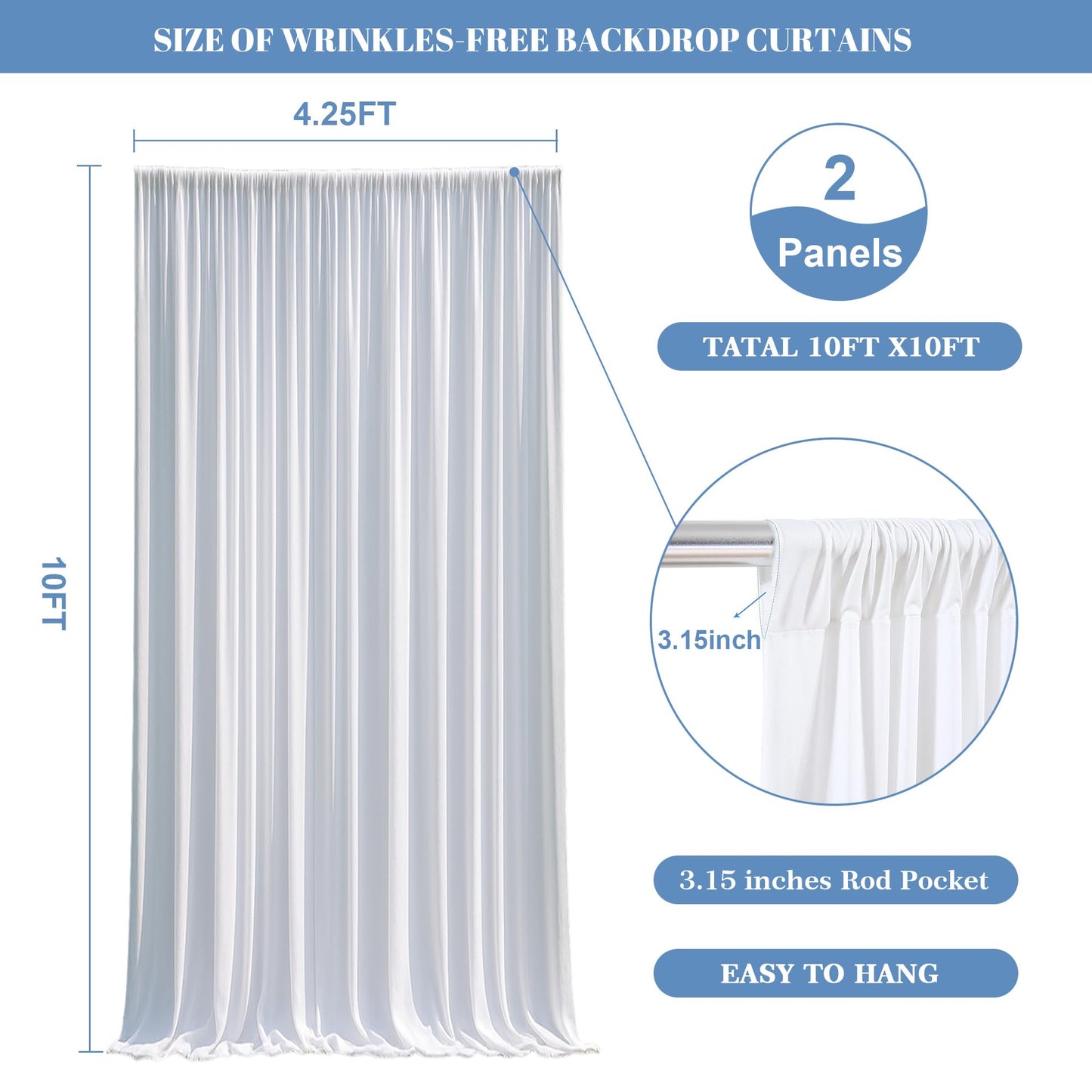 White Curtains Backdrop for Wedding Parties 8.5x10ft with Stand Kit